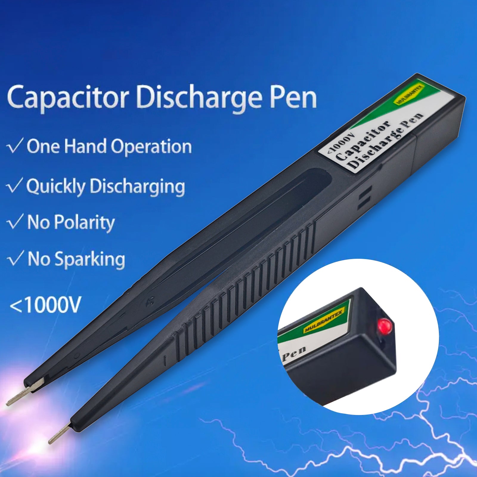 1000V Capacitor Discharge Pen High Voltage Capacitor Discharge Tool with LED Indicator for Automotive LED Light, HVAC, Console, Polarity-Free, Fast Discharging, Safe for Capacitor Maintenance & Repair