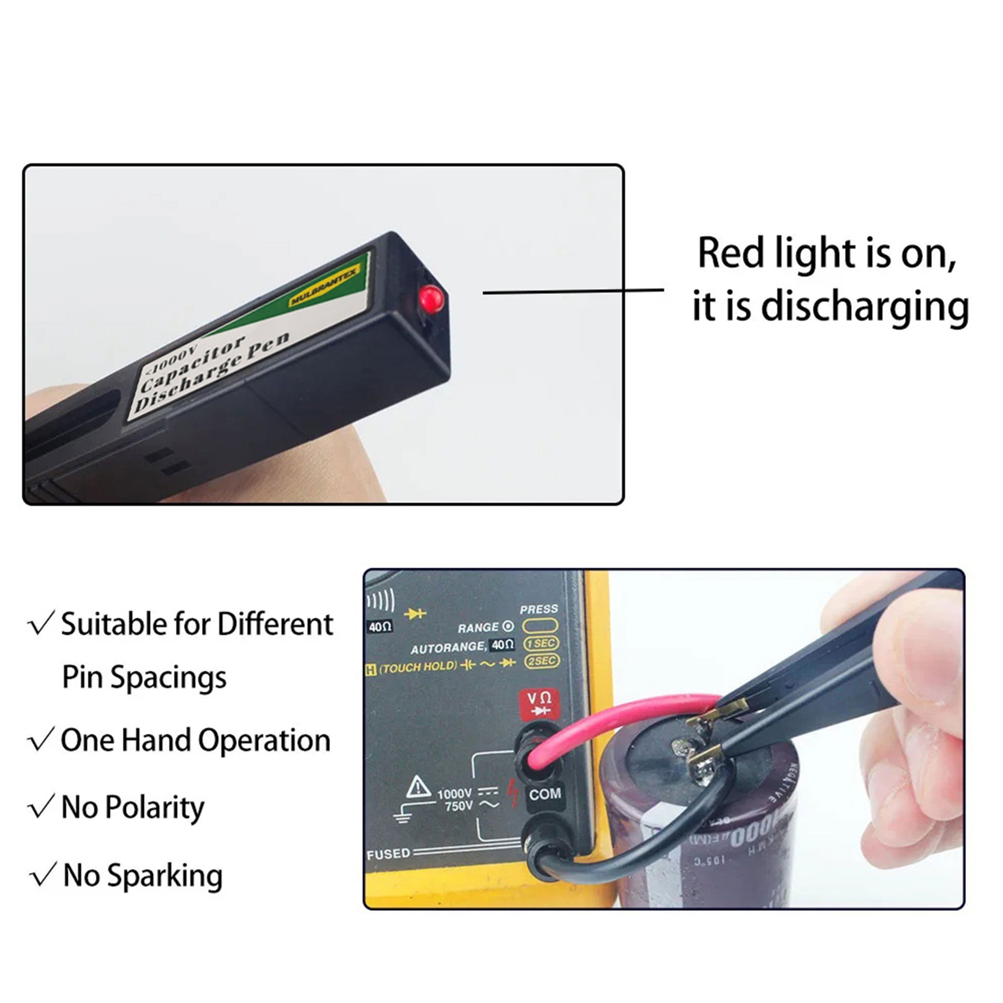 1000V Capacitor Discharge Pen High Voltage Capacitor Discharge Tool with LED Indicator for Automotive LED Light, HVAC, Console, Polarity-Free, Fast Discharging, Safe for Capacitor Maintenance & Repair
