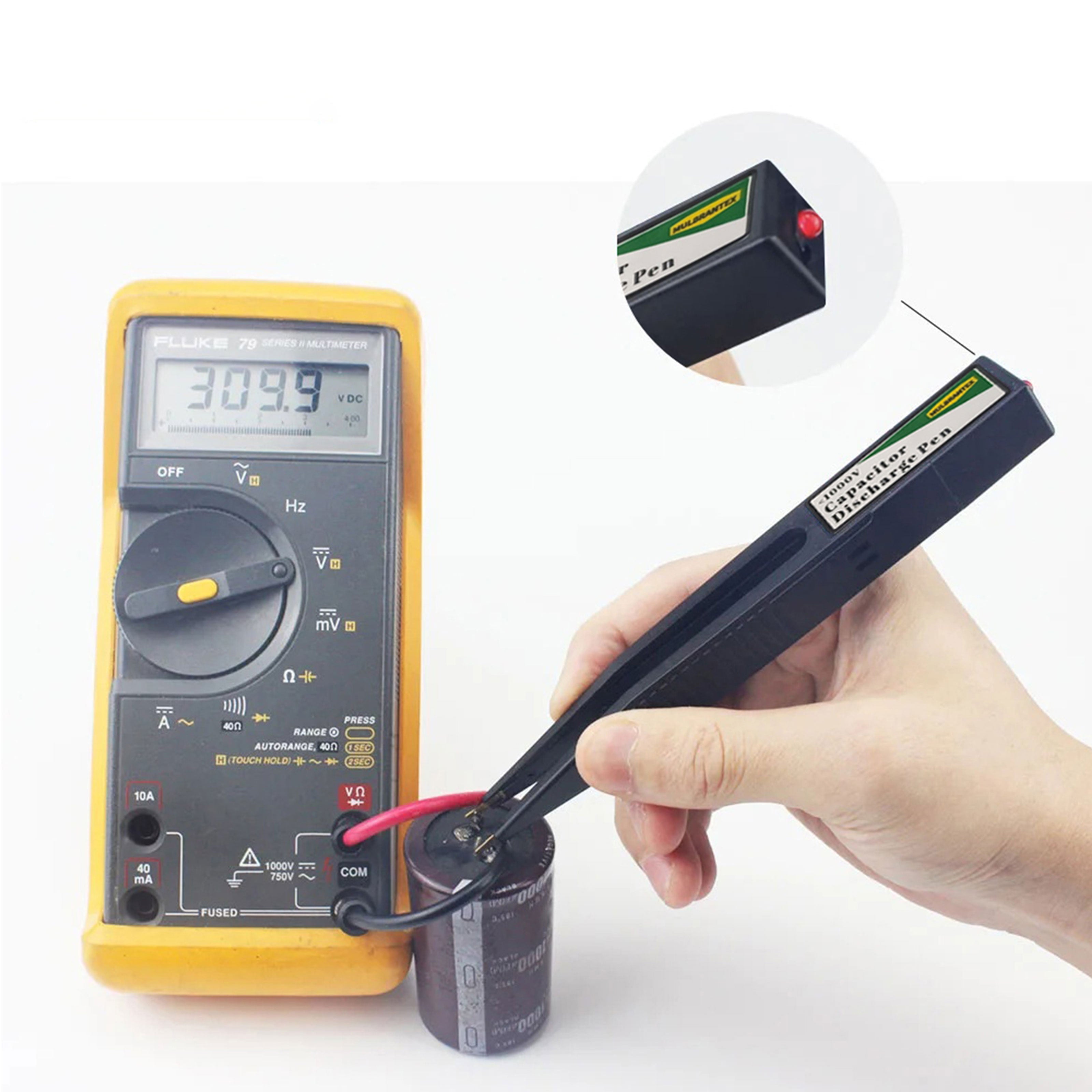 1000V Capacitor Discharge Pen High Voltage Capacitor Discharge Tool with LED Indicator for Automotive LED Light, HVAC, Console, Polarity-Free, Fast Discharging, Safe for Capacitor Maintenance & Repair