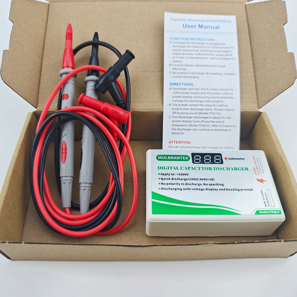 Digital Capacitor Discharge Tool with Voltmeter Display, max Display 999, 10-1000V Fast Discharge, Professional Protection Voltage Discharge Tool for DC/AC Testing, with Test Probe