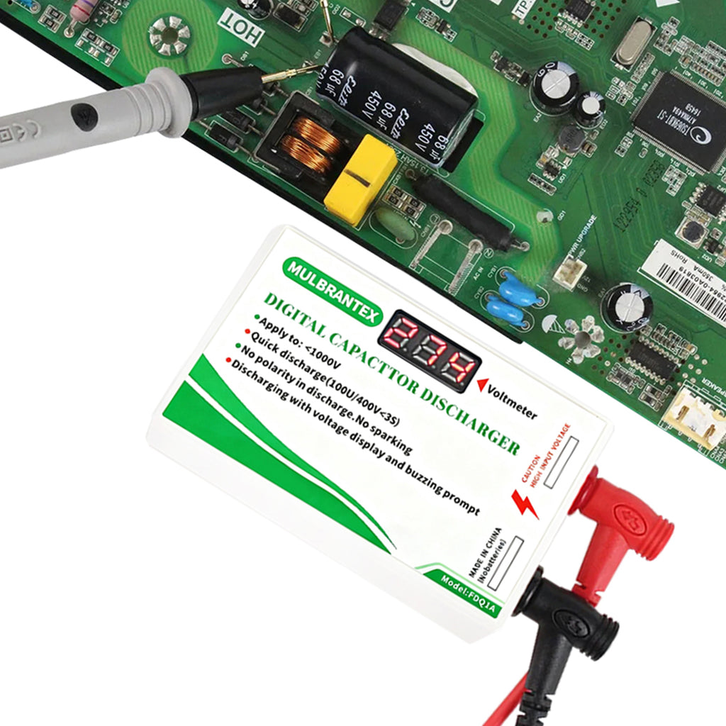 Digital Capacitor Discharge Tool with Voltmeter Display, max Display 999, 10-1000V Fast Discharge, Professional Protection Voltage Discharge Tool for DC/AC Testing, with Test Probe
