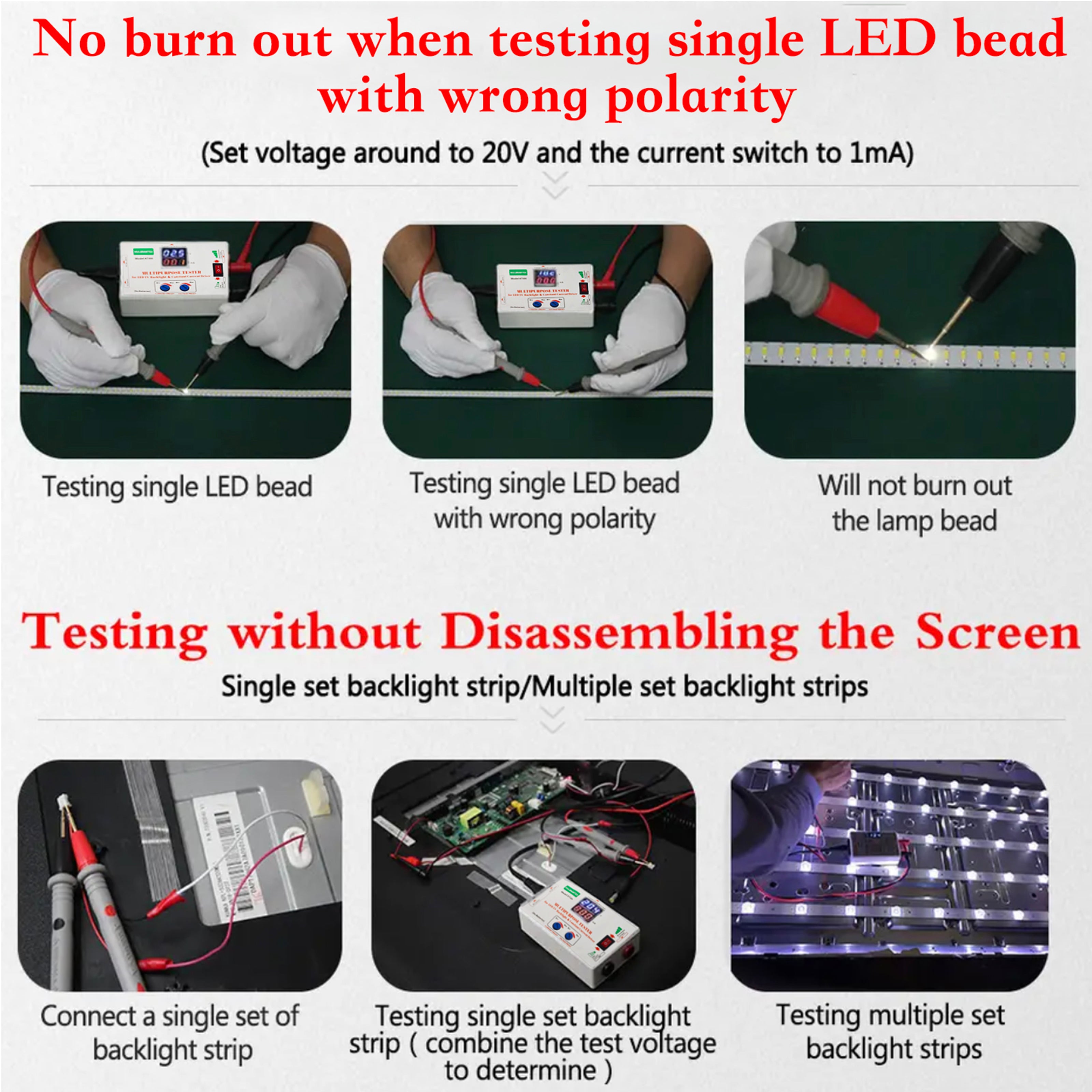 TV LED Backlight Strip & Constant Current Driver Tester - No Screen Disassembly Required- for All LED Lights Repair - 0-330V Withstand Voltage Tester, Multipurpose Tester for DIY Home Maintenance