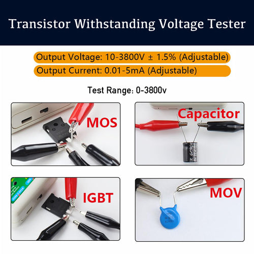 0-3800V Withstand Voltage Tester for IGBT, Diode, MOSFET, SMD LED, MOV & Electrolytic Capacitors, Electronic Components Tester for DIY Home Maintenances