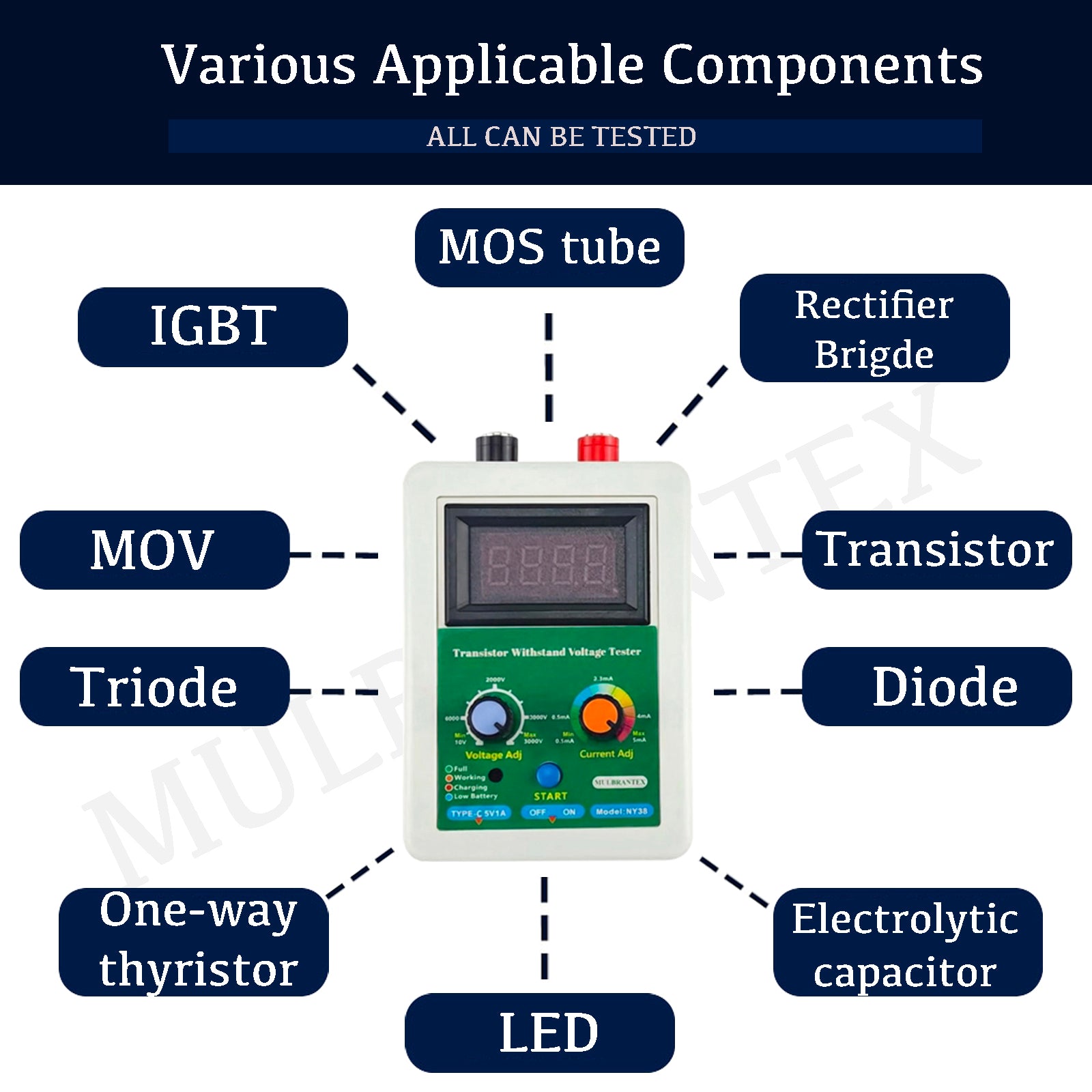 0-3800V Withstand Voltage Tester for IGBT, Diode, MOSFET, SMD LED, MOV & Electrolytic Capacitors, Electronic Components Tester for DIY Home Maintenances