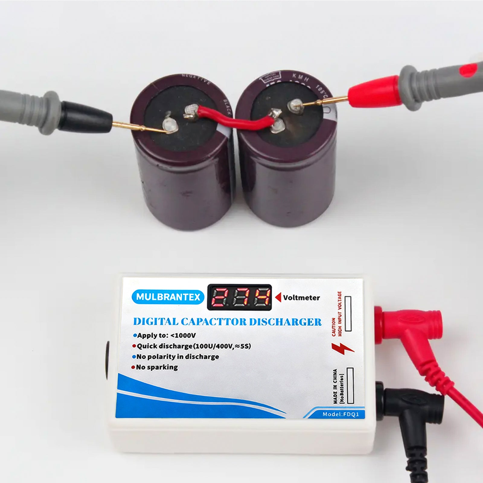 Digital Capacitor Discharge Tool with Voltmeter Display, max Display 999, Voltage Discharge Tool for DC/AC Testing, with Test Probe